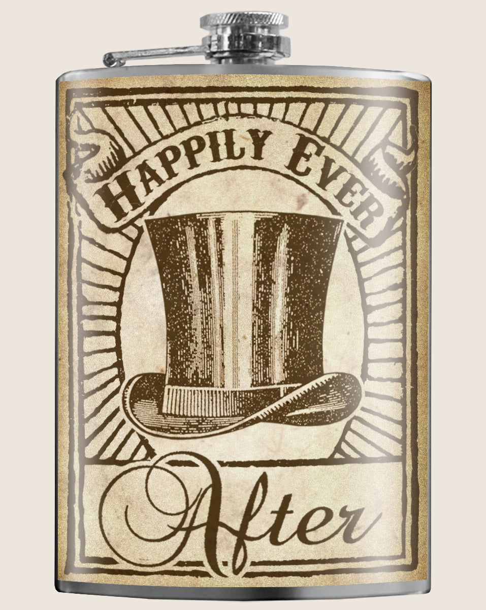 8 oz. Hip Flask: Happily Ever After (Groom) Kick off every anniversary or wedding party with confidence. Cool stylish stainless steel drinking flask. Designed for durability and vintage aesthetic appeal.