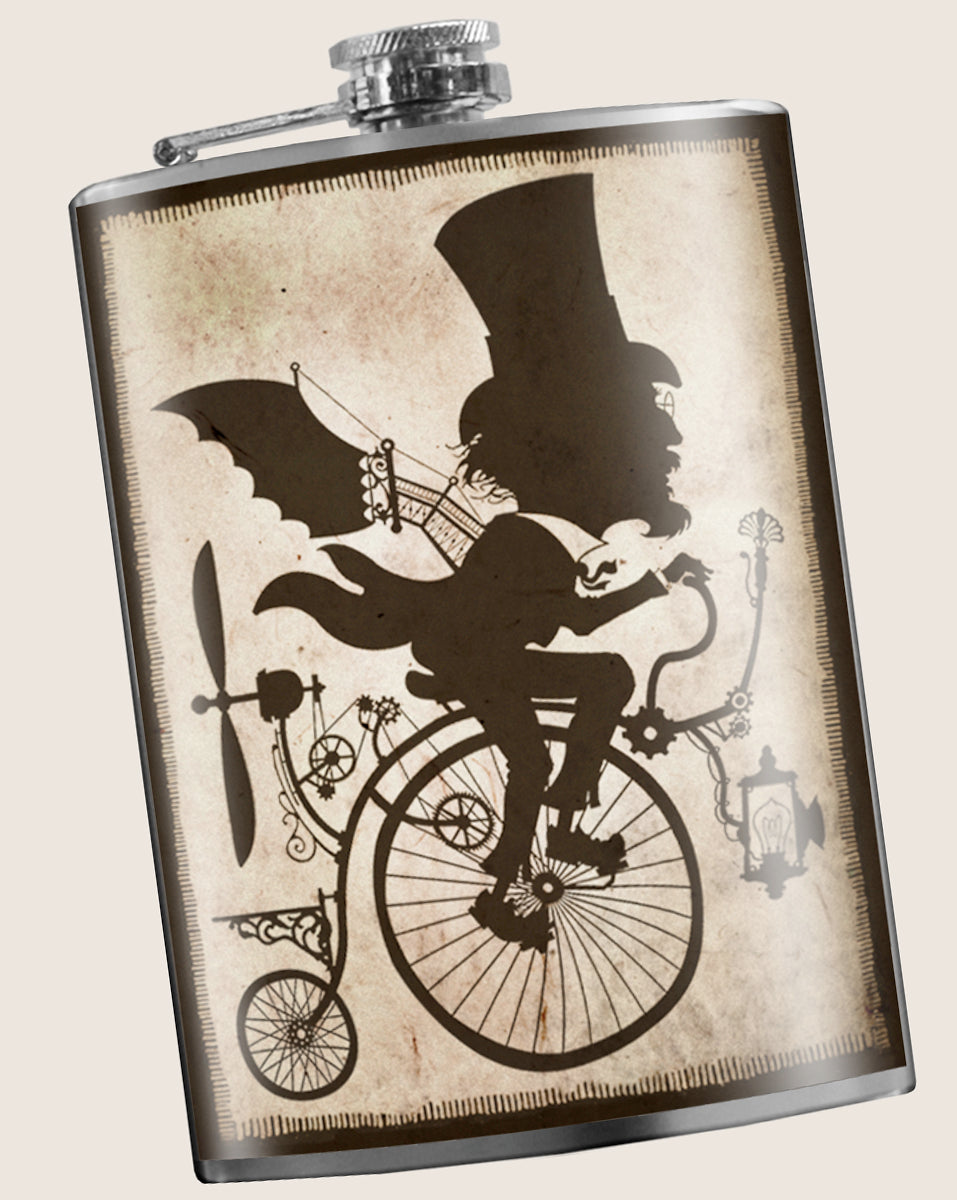 8 oz. Hip Flask: The Inventor (Steampunk) Kick off every holiday or party with confidence. Cool stylish stainless steel drinking flask. Designed for durability and vintage aesthetic appeal.