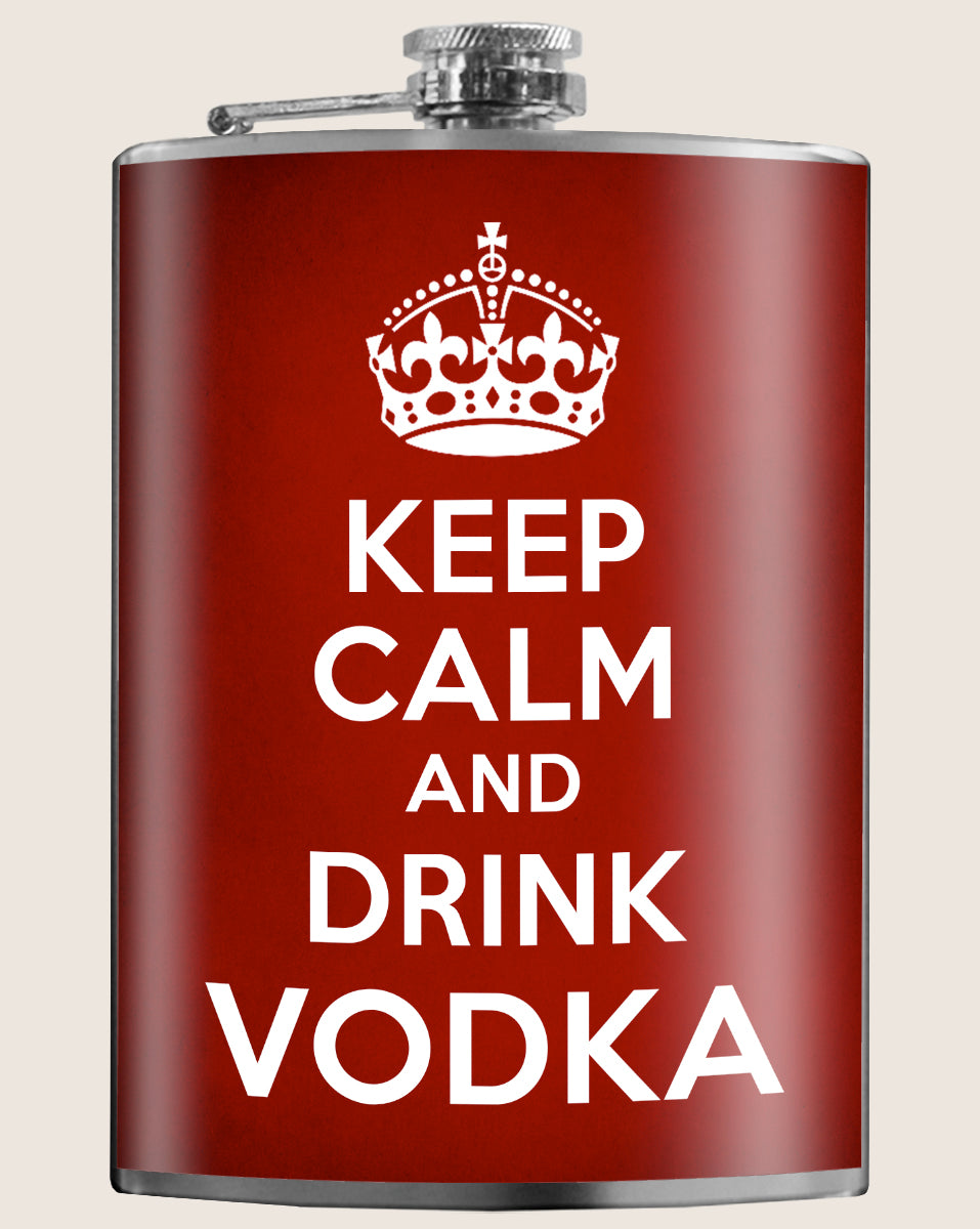 Keep Calm and Drink Vodka- Hip Flask Classic barware by Trixie & Milo. A perfect gift for men- creative barware idea, or bachelorette party gift.