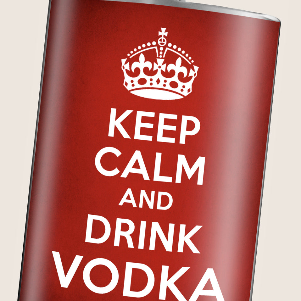 8 oz. Hip Flask: Keep Calm and Drink Vodka Kick off every holiday or party with confidence. Cool stylish stainless steel drinking flask. Designed for durability and aesthetic appeal.