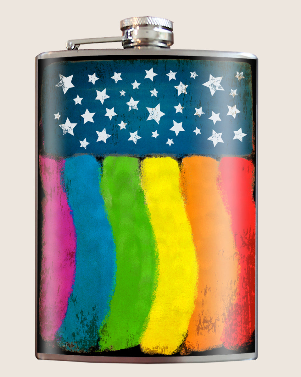 8 oz. Hip Flask: Pride Flag, LGBTQ+ Kick off every holiday or pride party with confidence. Cool stylish stainless steel drinking flask. Designed for durability and aesthetic appeal.