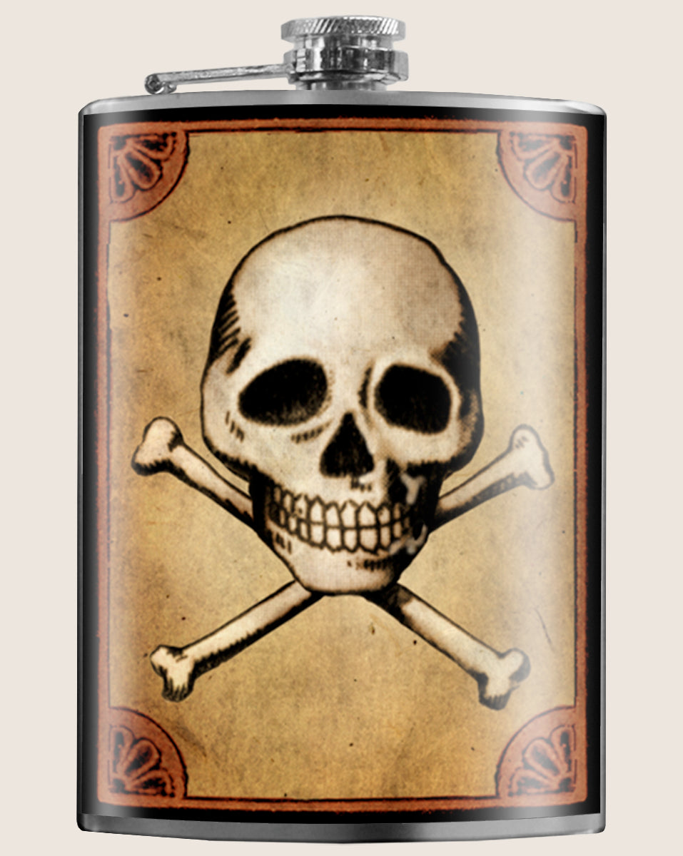 8 oz. Hip Flask: Skull & Crossbones Kick off every Halloween or spooky party with confidence. Cool stylish stainless steel drinking flask. Designed for durability and vintage aesthetic appeal.