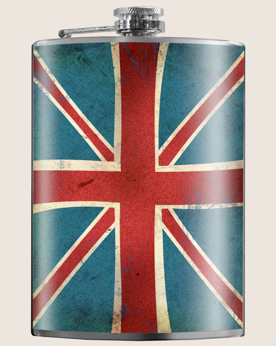 8 oz. Hip Flask: Union Jack (British flag) Kick off every holiday or party with confidence. Cool stylish stainless steel drinking flask. Designed for durability and aesthetic appeal.