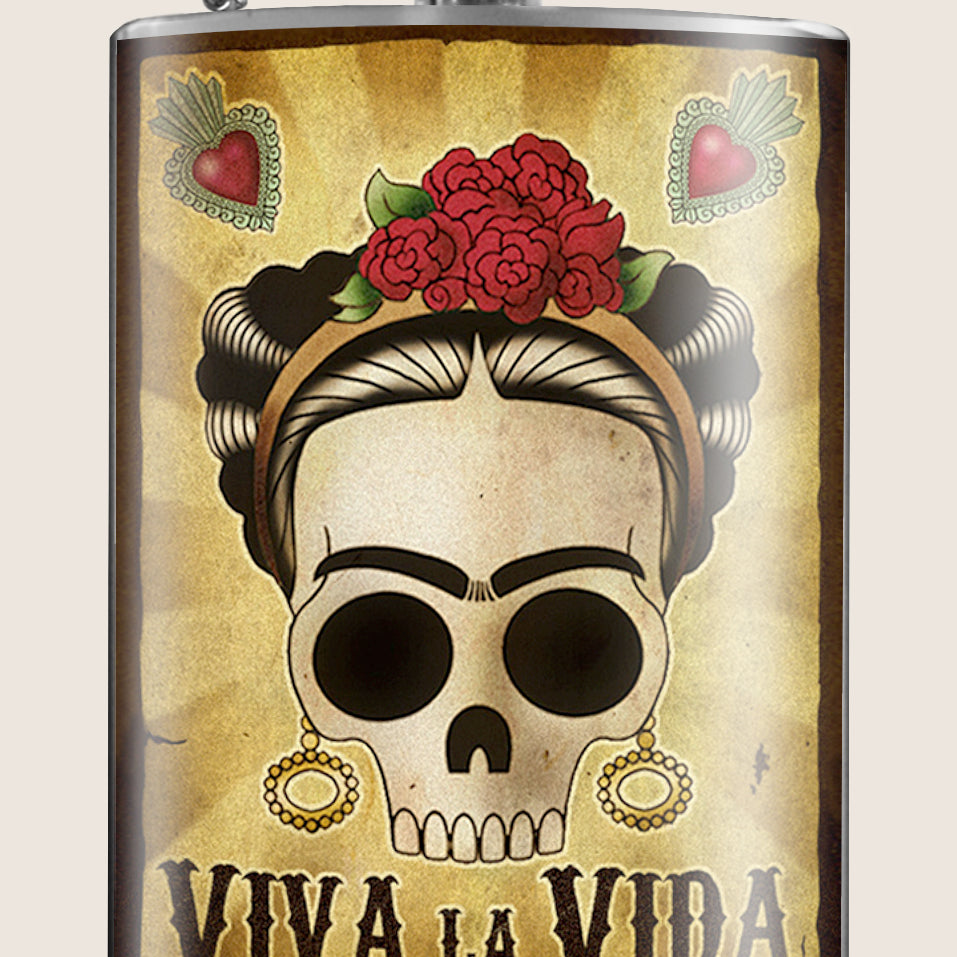 Viva La Vida- Hip Flask Classic barware by Trixie & Milo. Frida Kahlo. A perfect gift for men- creative barware idea, or bachelorette party gift.