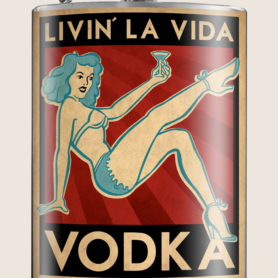 La Vida Vodka- Hip Flask Classic barware by Trixie & Milo. A perfect gift for men- creative barware idea, or bachelorette party gift.