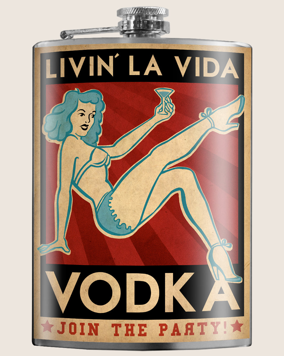 La Vida Vodka- Hip Flask Classic barware by Trixie & Milo. A perfect gift for men- creative barware idea, or bachelorette party gift.