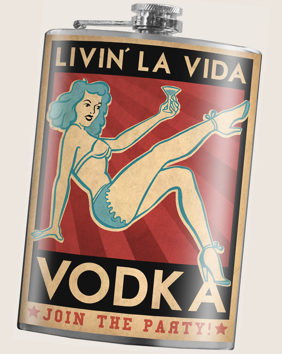 8 oz. Hip Flask: Livin' La Vida Vodka, Join the Party! Kick off every holiday or party with confidence. Cool stylish stainless steel drinking flask. Designed for durability and aesthetic appeal.