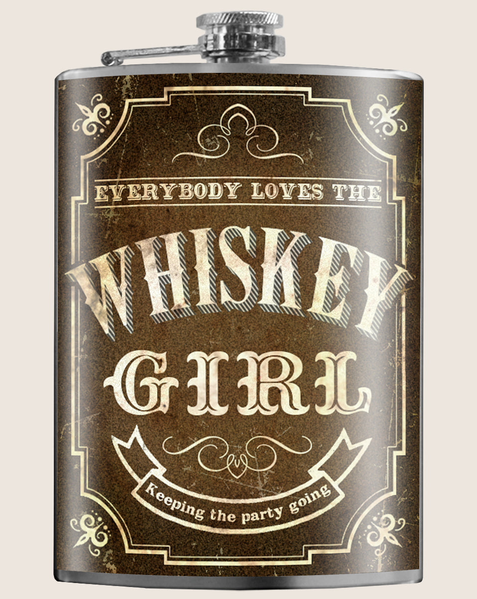 8 oz. Hip Flask: Everybody Loves the Whiskey Girl "Keeping the Party Going" Kick off every holiday or party with confidence. Cool stylish stainless steel drinking flask. Designed for durability and aesthetic appeal.