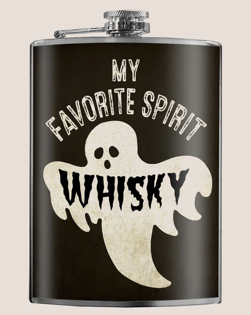 8 oz. Hip Flask: My Favorite Spirit is Whisky Kick off every Halloween or spooky party with confidence. Cool stylish stainless steel drinking flask. Designed for durability and aesthetic appeal.