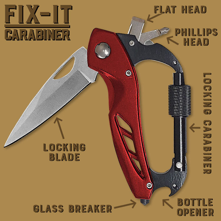 "Fix-It" Carabiner Multi-tool – Portable, pocket sized for DIY projects, camping and hiking!