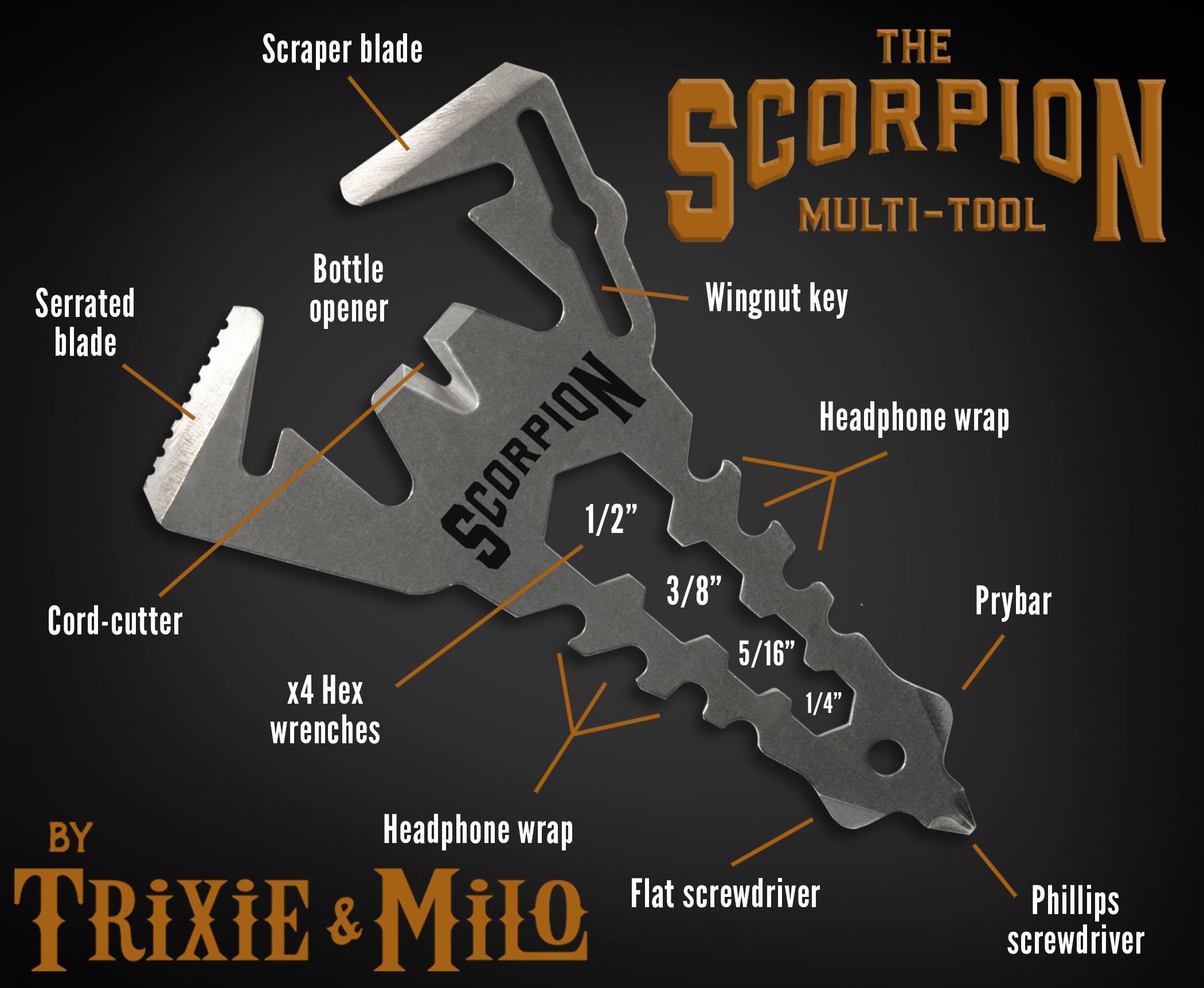 The Scorpion Multifunction Tool Portable and pocket sized preparedness. Great as everyday carry for DIY projects, camping, backpacking, glamping or hiking! 