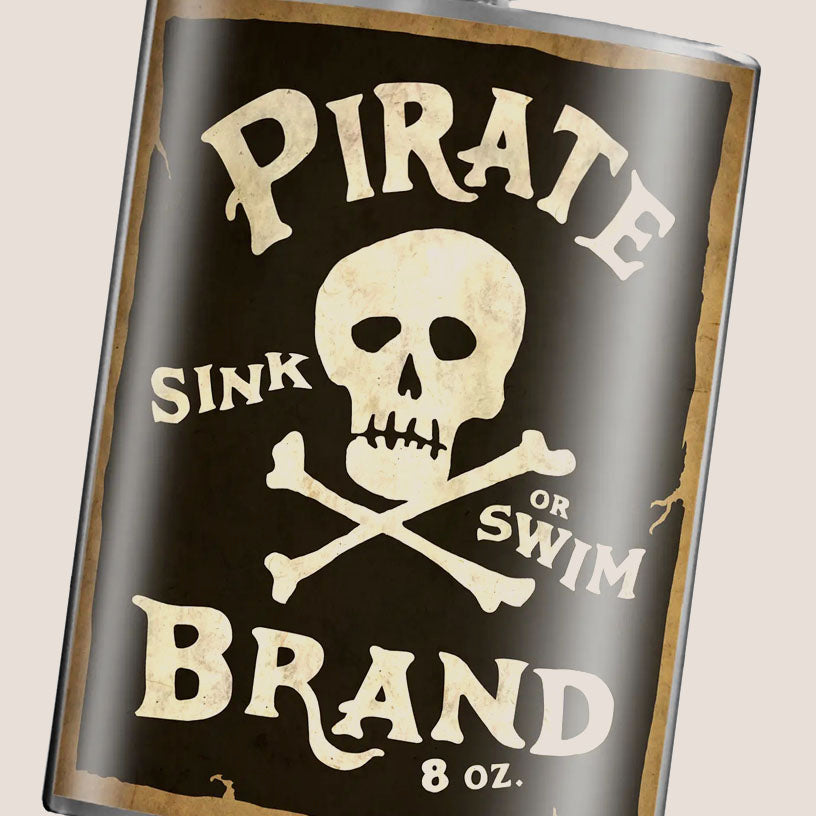 8 oz. Hip Flask: Pirate Brand, Sink or Swim Kick off every holiday or party with confidence. Cool stylish stainless steel drinking flask. Designed for durability and aesthetic appeal.